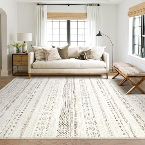 kakania Washable 9x12 Area Rug for Living Room: Boho Geometry Home Decor