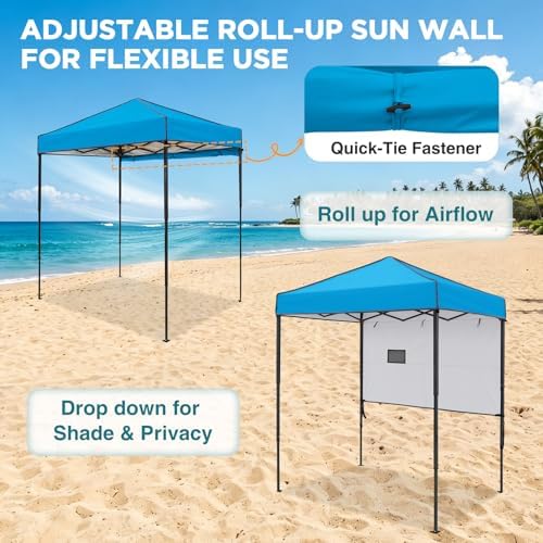 EAGLE PEAK Instant Pop Up Canopy with Adjustable Sun Wall 6x4, Straight Lightweight Compact Portable Tent with Carry Bag, Light Blue