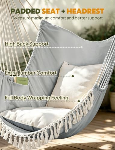 Chihee Hammock Chair Max 500 Lbs 2 Cushions Spreader Bar Strap Carabiner