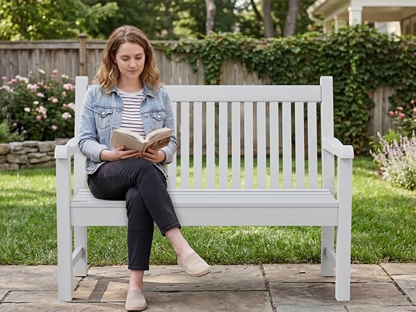 Psilvam 2-Person Outdoor Bench with 700 Lbs Weight Capacity, White