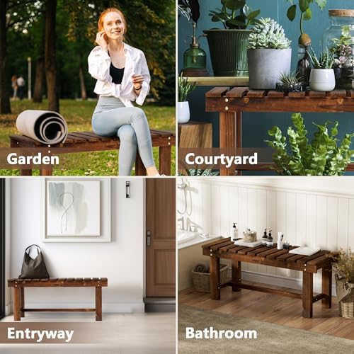 35.5" Outdoor Garden Bench,Weatherproof 2-Person Wood Backless Bench, Brown