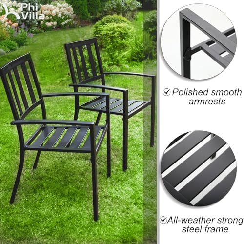 PHI VILLA 3 Pcs Patio Bistro Dining Set, 28" Metal Table& 2 Patio Chairs