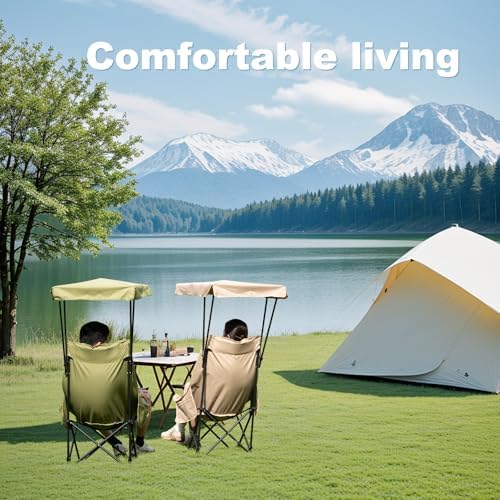 YOUNG WOOD Portable Camping Chair Beach Chair with Shade Canopy, Fold Lightweight Oversized Suit for All, Easy to Open,Close Without Installation, Side Pocket Design for All Outdoor Activities,Khaki