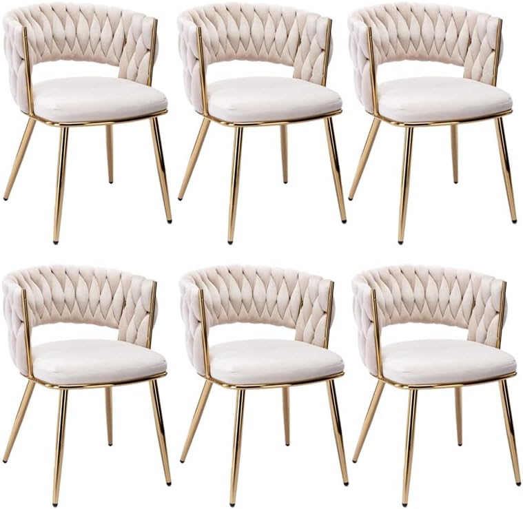 KCC Velvet Dining Chairs Set of 6,Woven Chairs with Metal Legs,Green