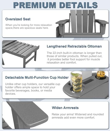 NAVINE Adjustable Adirondack Chair Set of 2 with Retractable Ottoman