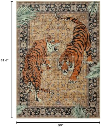 Moynesa Tiger 5x7 Area Rugs, Boho Washable Rugs for Living Room, Vintage Soft Dining Room Rug, Non Slip Ultra Thin Stain Resistant Large Floor Carpet for Office Bedroom, Camel