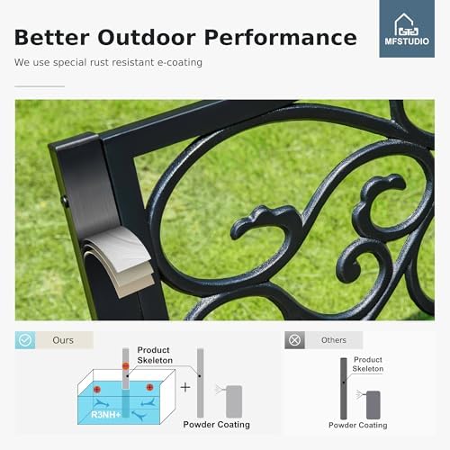 MFSTUDIO 50 Inches Outdoor Garden Bench Cast Iron Metal Frame, Floral Black