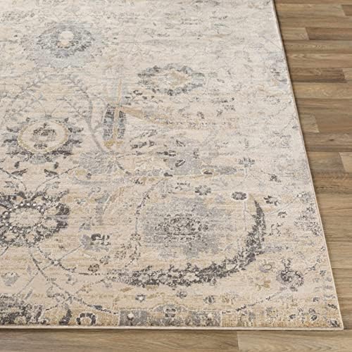 Hauteloom Obsidian Rustic Farmhouse Living Room Bedroom Dining Room Large Area Rug - Style - Traditional Floral Look - Bluish Medium Grey, Beige, Light Brown, Cream, Black - 8'10" x 12'