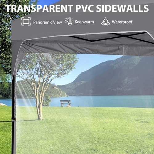 8x8FT 1-Button Push Pop Up Canopy Tent with 4 Clear PVC Sidewalls