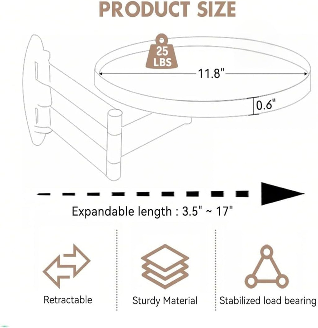 11.8-inch Retractable Wall-Mounted Folding Table with Adjustable Angle