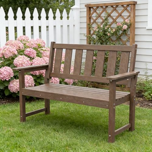 50" HDPE Outdoor Bench Weatherproof Patio Seating, Mocha Brown