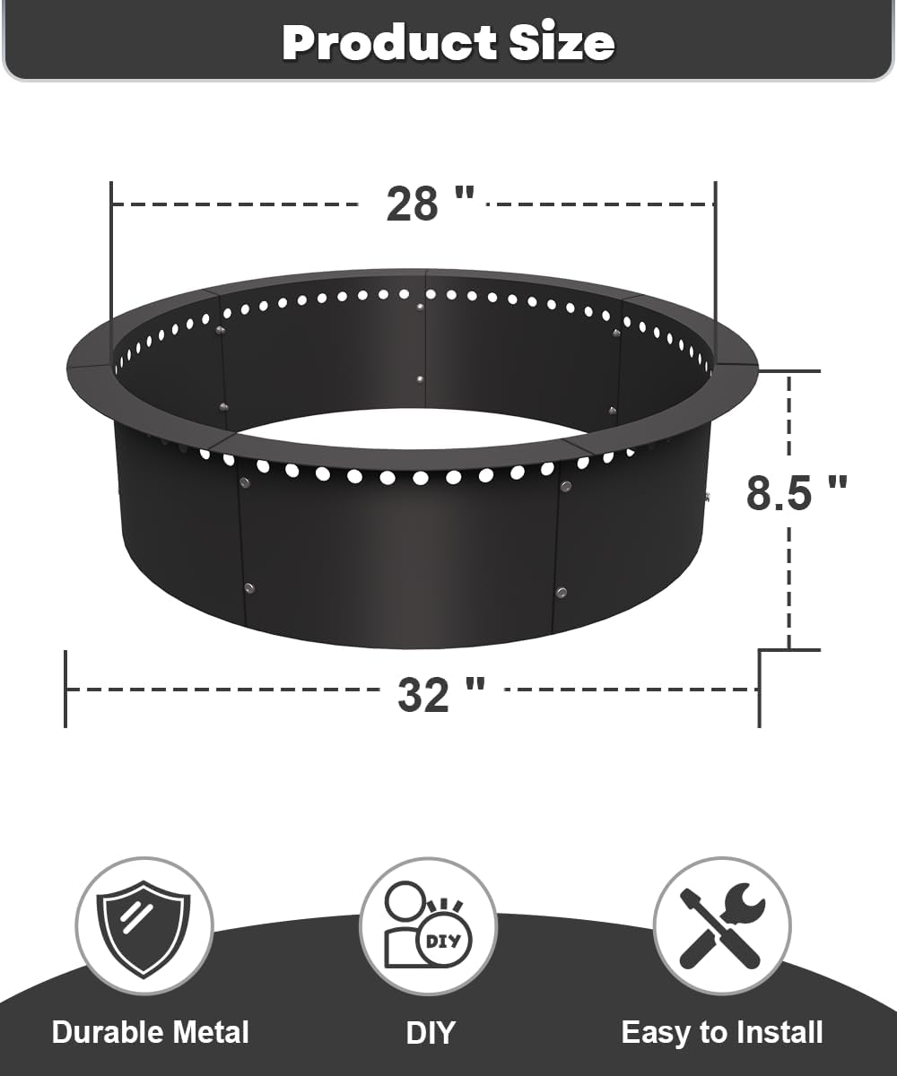 28 Inch Smokeless Fire Pit Ring Insert Firepit Kit Outdoor, Black