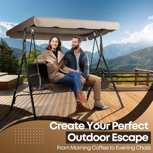 Flexzion Patio Swing Canopy Replacement Top, 66 x 45 Inch, Beige, 2-3 Seat