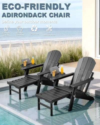 NAVINE Adjustable Adirondack Chair with Retractable Ottoman, Black