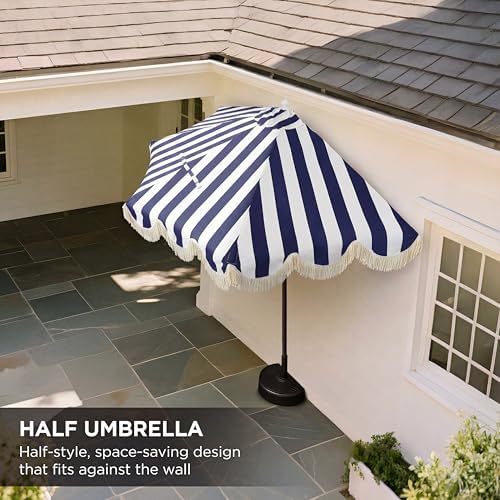 JONATHAN Y Beverly 9 ft. Striped Half Umbrella, Navy/White