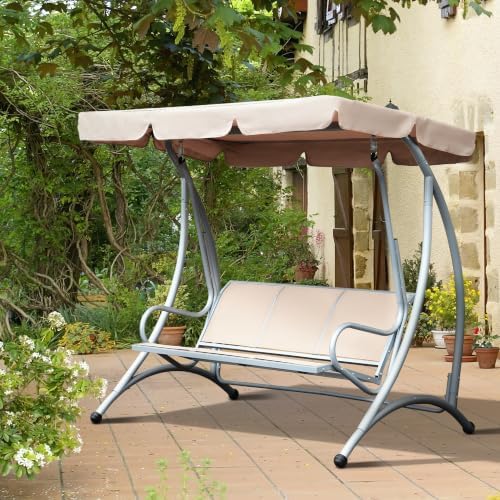 Outsunny 3-Seat Outdoor Porch Swing Chair Patio Swing Glider Beige