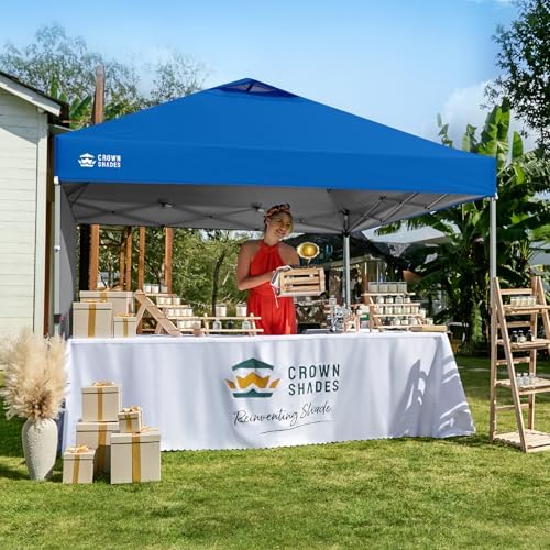 CROWN SHADES 10x10 Pop Up Canopy with 1 Side Wall, Beach Canopy Tent, Blue