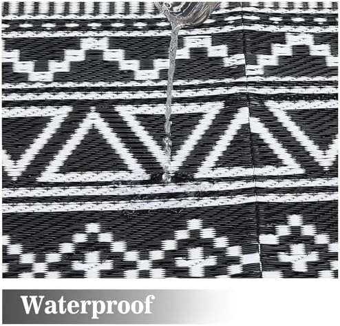 Garvee Outdoor Rug 9x18 Reversible Waterproof Rug for Patio Black/White