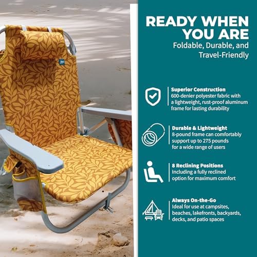 Bliss Hammocks Folding Backpack Beach Chair Recliner, Amber Leaf