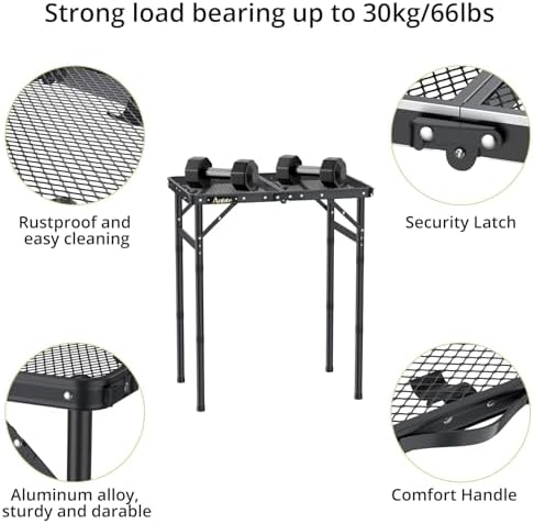 Anbte 2 ft Folding Grill Table, Aluminum Camping Table 3 Heights Max 27.5"
