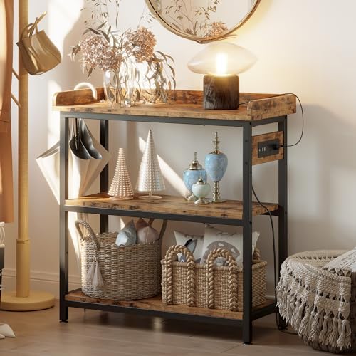 IRONCK Console Table with Power Outlet, One Piece Top, Sofa Table 32"