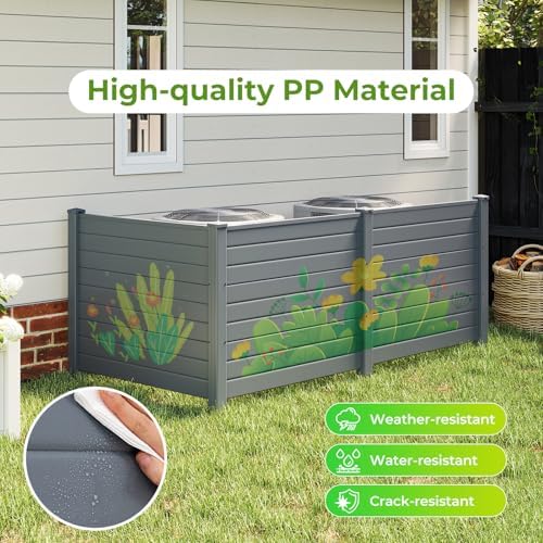GIANTEX 36''H x 48''W Air Conditioner Fence Privacy Screen 3 Panels, Gray