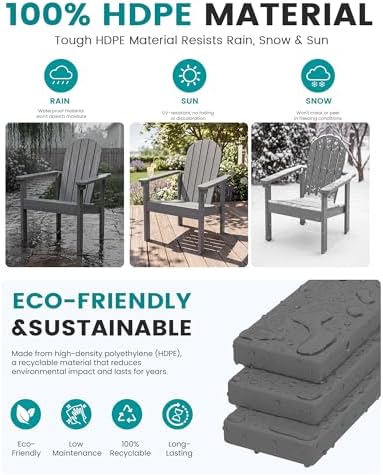 SERWALL HDPE Stackable Adirondack Chairs Set of 2,Space-Saving, Grey