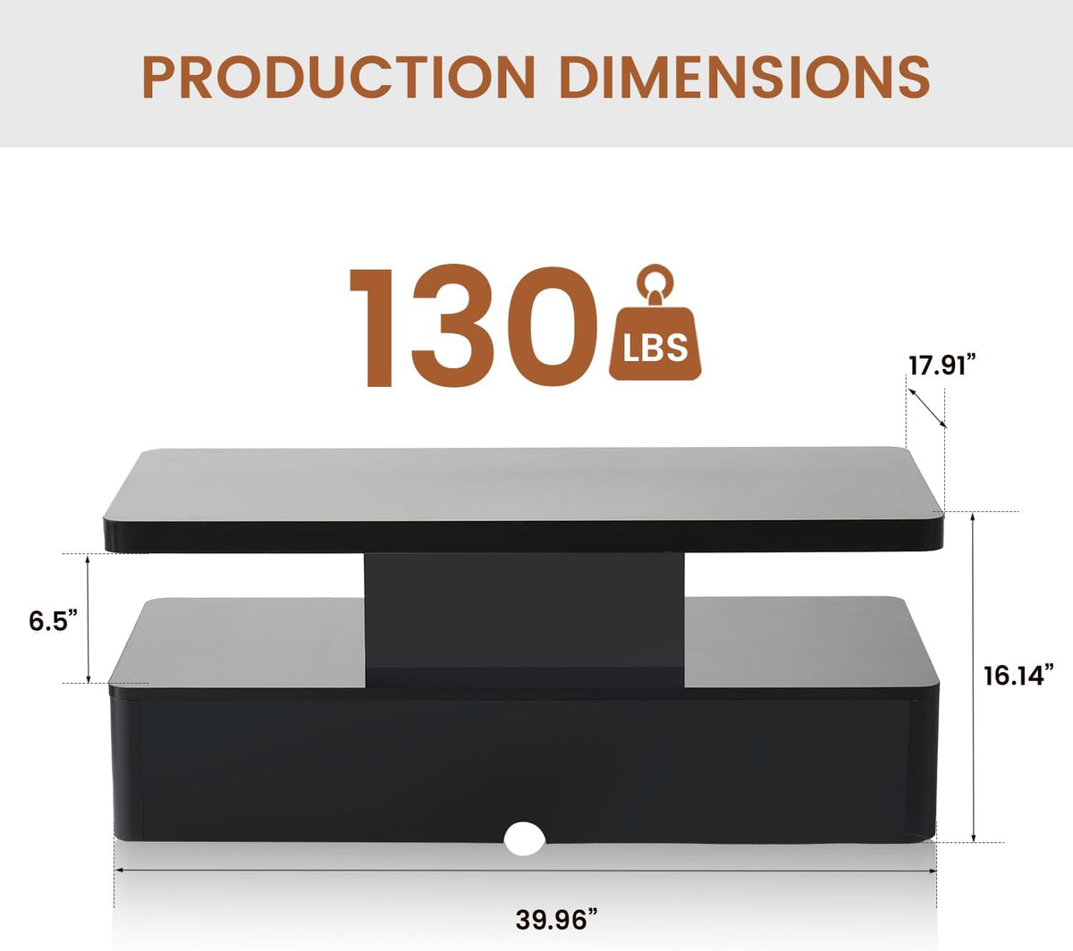 40" Modern Living Room Tables, LED Coffee Table with LED Lights, 2 Tier Rectangular Center Table with Large Storage, High Glossy Surface, Tea Table for Living Room, Black