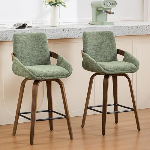 26" Swivel Counter Height Bar Stools Set of 2, Moss Green