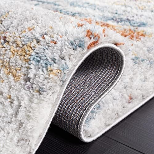 SAFAVIEH Berber Shag Collection Area Rug - 6'7" x 9', Blue Rust & Ivory, Modern Abstract Design, 1.2-inch Thick Ideal for High Traffic Areas in Living Room, Bedroom, Dining (BER577A-7)