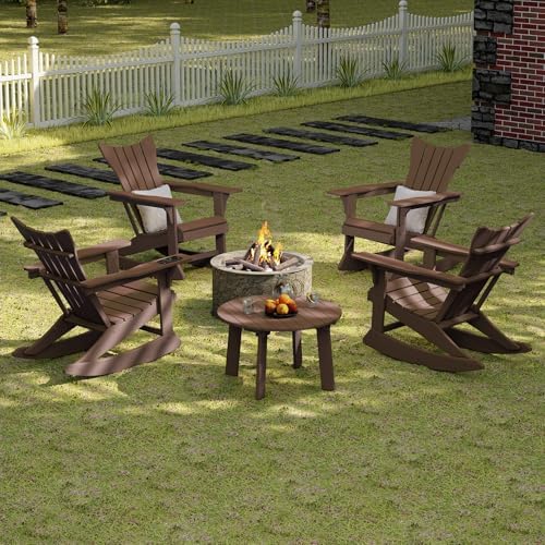 Outdoor Round Coffee Table, Adirondack Patio Coffee Table, Outdoor Large Side Table for Balcony Lawn (Brown)
