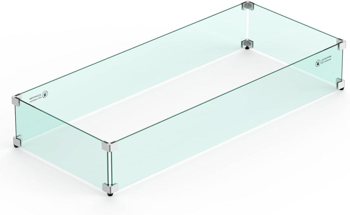 Skyflame 42" X 18" Rectangular Fire Pit Glass Wind Guard