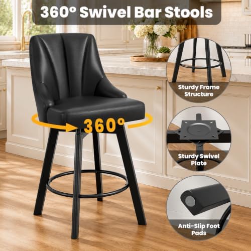 YaFiti 24" Swivel Counter Height Bar Stools Set of 2, Black