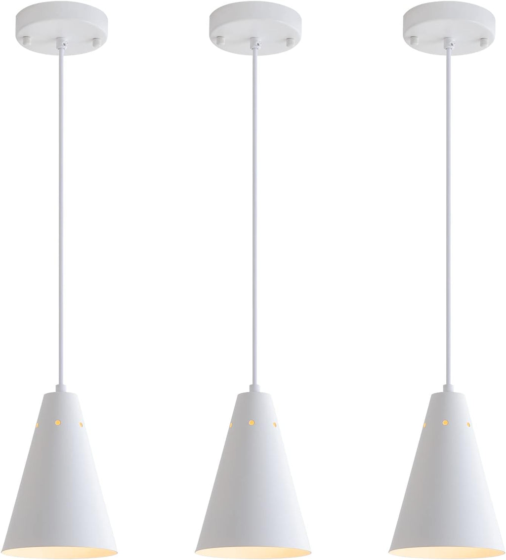 Dijiahua White Pendant Lights Kitchen Island,Dining Room Light Fixtures Over Table 3 Pack with Cone Metal Shade, Modern Farmhouse Mini Chandeliers,Adjustable Cord Hanging Lighting for Bar,Sink