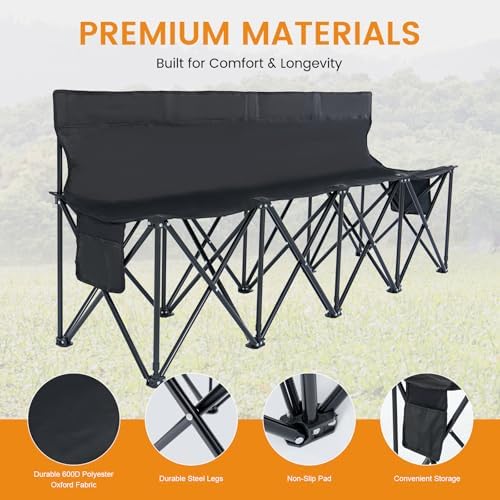 LILYPELLE Folding Soccer Bench, Portable Team Bench, 4 Seats w/Backrest
