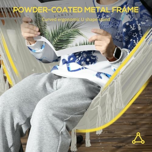 Outsunny Patio Hammock Chair with Stand Side Pocket Headrest Cream White