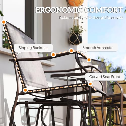 Outsunny Outdoor Glider Chair with Table 2-Seat Patio Loveseat Gray