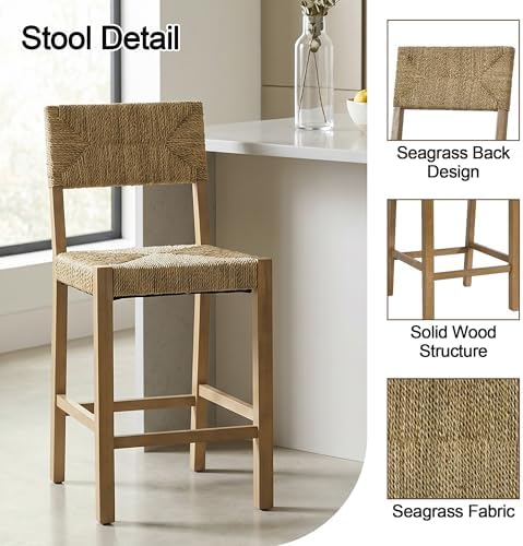 DUHOME Rattan Bar Stools Set of 4, 24'' Bohemian Counter Height Stools
