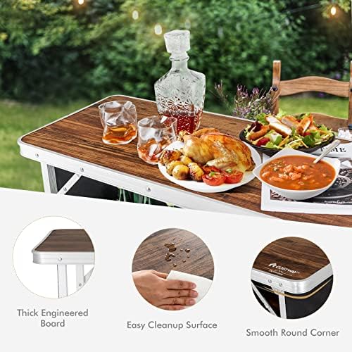 COSTWAY Folding Picnic Table, Portable Camping Table with Carry Bag