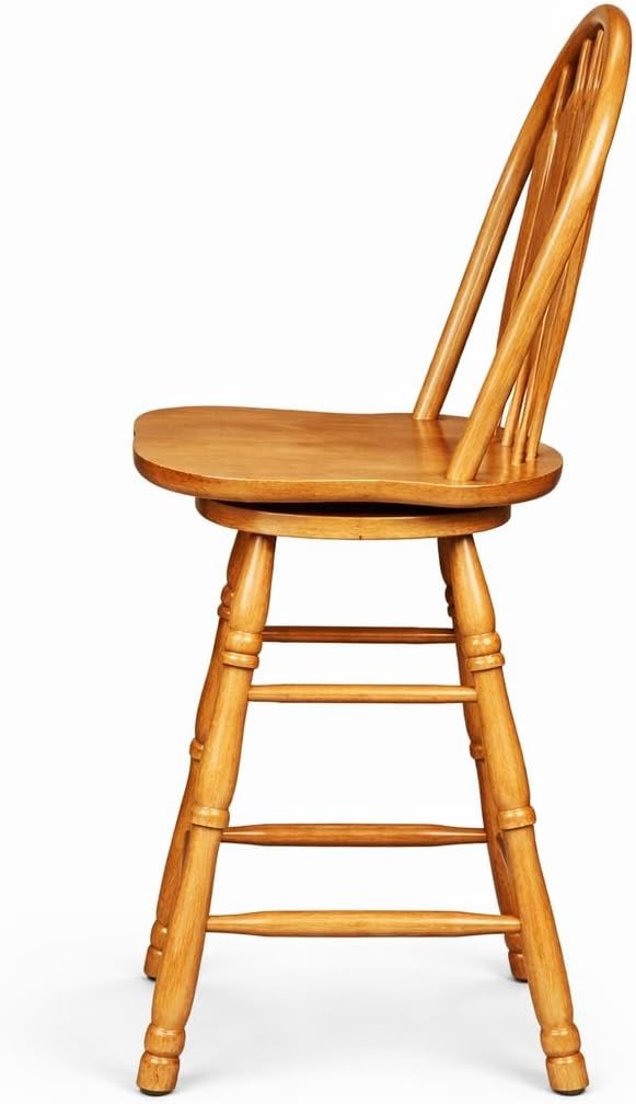 Sunset Trading Selections 24" Counter Height Swivel Barstool | Farmhouse Country Cottage Windsor Arrowback Café Stool | Light Oak Solid Wood | Dining Room Kitchen Home Bar Furniture