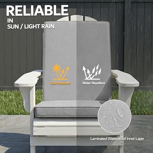 Adirondack Chair Cushions Set of 2 - Removable Covers, Water-Repellent & Fade-Resistant Faux Linen, Securing Straps, Non-Slip Bottom, Fit for Most Outdoor Adirondack & Rocking Chairs - Light Grey