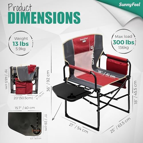 SUNNYFEEL Oversized Camping Chair Portable Directors Chairs with Side Table