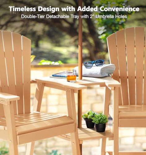 PASAMIC Tall Adirondack Chair Set of 2, All-Weather HDPE Outdoor Chairs with Removable Double Trays, Bar Height Adirondack Chairs for Balcony, Deck, Patio, Backyard, Orange