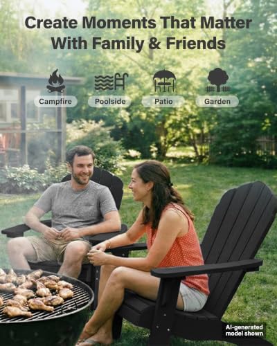 YEFU Oversized Adirondack Chair with Cup-Holder - Black