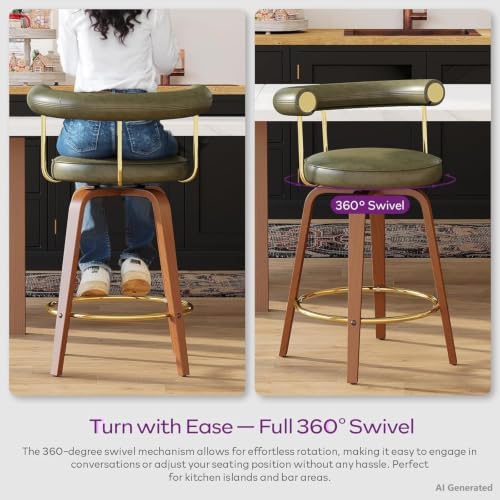Swivel Bar Stools Set of 2, 26“ Counter Height Bar Chair, Barstools (Green)