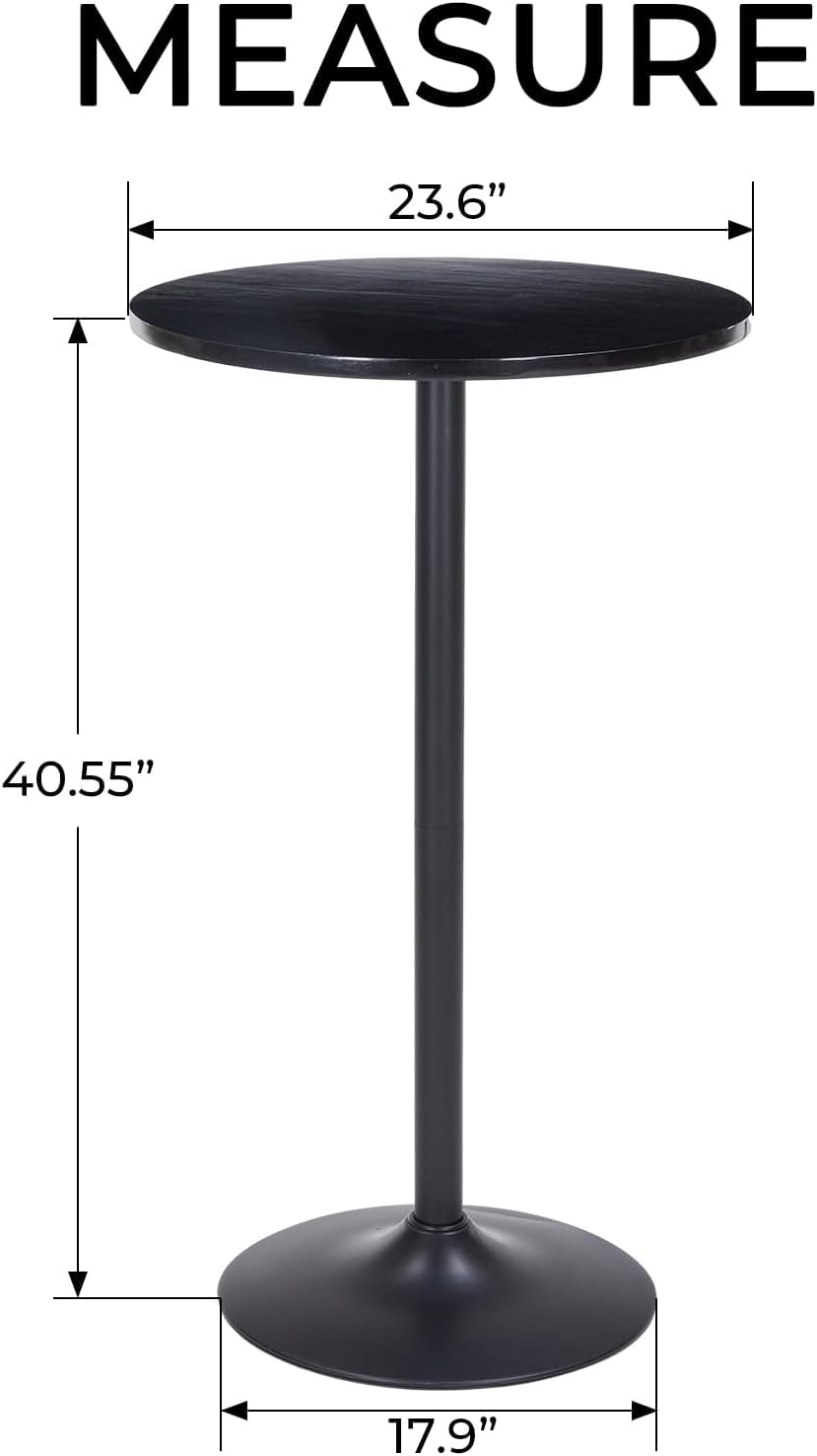 Modern Bistro Table 40 Inch Height, 23.6" Round Bistro Pub, Black Bar Height Cafe Table for Kitchen, Parties (Black)