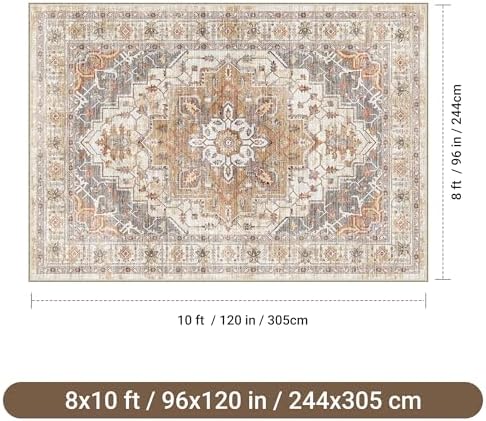 befbee 8x10 Area Rugs for Living Room, Washable Vintage Non Slip Rug