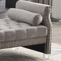 LMZ Mathias 71-inch Rolled Arm Velvet Button Tufted Upholstered Bench for Bedroom End of Bed Chaise Lounge Fabric Long Ottoman Couch Window and Living Room Footrest Stool (Grey)