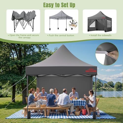 10x10 Heavy Duty Commercial Pop Up Canopy with Sidewalls, Grey