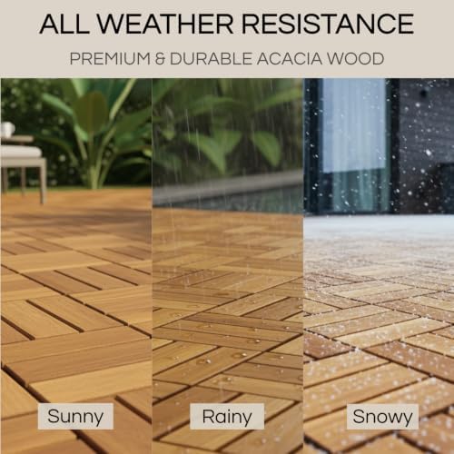 THYOI Premium Deck Tiles, 10 Pcs Patio Flooring - Golden Teak - Crossed
